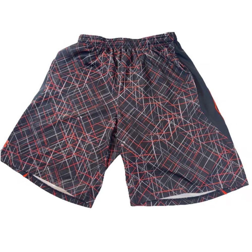 Men's Black and Red Patterned Shorts